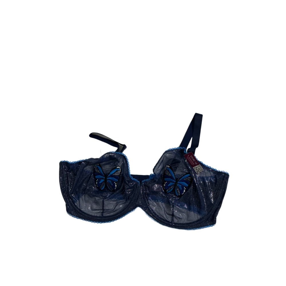Adore Me Butterfly Demi Bra 40H Navy Blue Sheer Mesh Unlined Underwire NWT
